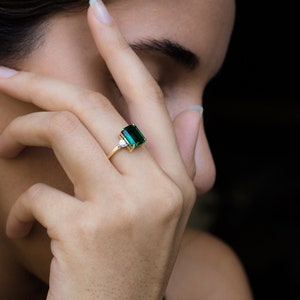 Emerald Ring - May Birthstone - Gold Ring - Gemstone Ring - Engagement Ring - Statement Ring - Cocktail Ring - Rectangle Ring - Green Ring