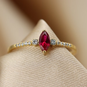 Dainty gold vintage inspired Ruby and diamond CZ ring - stacking ring - Gold plated ring - Silver ring - gift for her - sister - ruby ring