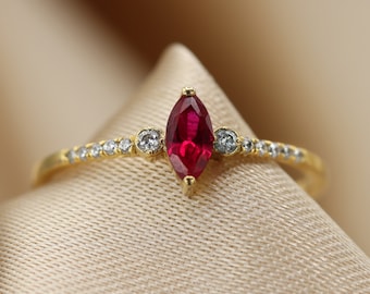 Dainty gold vintage inspired Ruby and diamond CZ ring - stacking ring - Gold plated ring - Silver ring - gift for her - sister - ruby ring