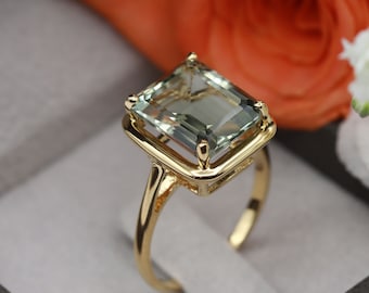 Green Amethyst Ring - February birthstone - Gold Ring - Gemstone - Engagement Ring - Statement Ring - Cocktail Ring - Rectangle Ring