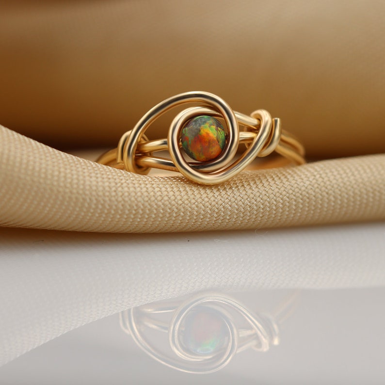 Colorful Opal knot ring, Multi Color ring, Rainbow ring, Handmade ring, opal ring, wire wrapped ring image 1