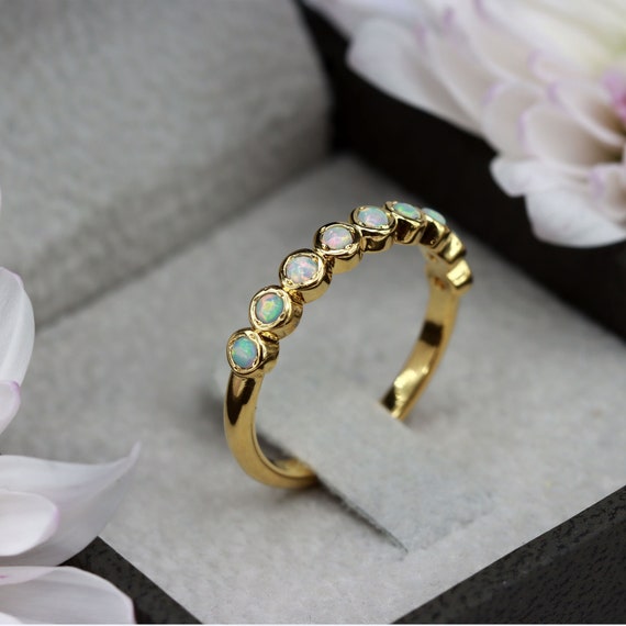 Half eternity opal ring - Handmade opal rings for women - White opal ring - sterling silver rings - stack rings - silver jewelry - gift