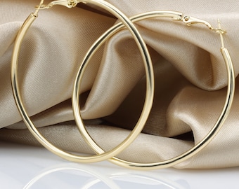 Giant Hoop Earrings - 6 cm/2.3&#39;&#39; hoops - 14K gold plated Hoop Earrings - 14K Gold plated Hoops - Thick Hollow Hoops - Large Hoop Earrings