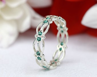 Sterling Silber Keltischer Ring - Eternity Ring - Blauer Smaragd Ring