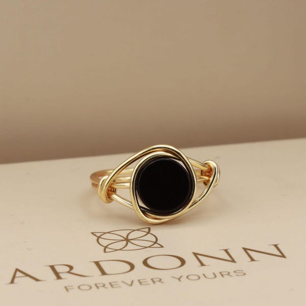 Handmade Black Onyx Knot Ring – Wire Wrapped Gemstone Ring