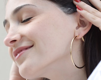 Large Hoop Earrings - 5 cm/1.9&#39;&#39; hoops - 14K gold plated Hoop Earrings - 14K Gold plated Hoops - Thick Hollow Hoops