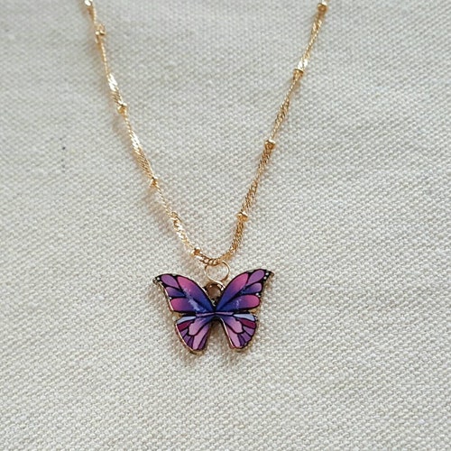PURPLE BUTTERFLY Necklacecharm Necklace Butterfly Jewelry Etsy
