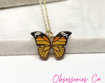 BOHO BUTTERFLY NECKLACE-Dangle Earrings Vibrant Orange Monarchs/Minimalist Handcrafted Jewelry for Women/Unique Gifts for Mom/Father's Day