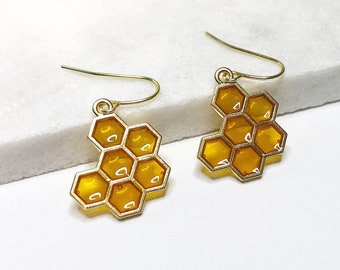HONEYCOMB EARRINGS-Dangle Earrings/Bee Earrings/Honey Earrings/Birthday Gifts/Honey Bee Jewelry/Daughter Gifts/Mother's Day Gifts