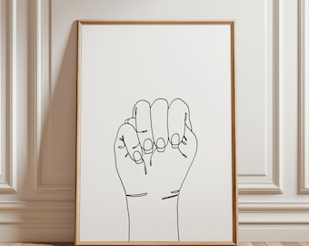 May include: A black and white line drawing of a hand making a fist.