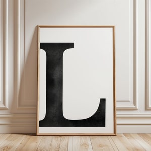 Letra L Impresión de acuarela, Descarga digital, Acuarela negra, Impresión digital moderna, Arte de pared imprimible, Decoración del hogar, Tipografía, Inicial