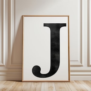 Letter J Watercolour Print, Digital Download, Black Watercolor, Modern Digital Print,  Printable Wall Art, Home Decor, Typography, Initial