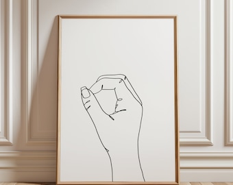 May include: Line art drawing of a hand making the OK sign. The hand is drawn in black on a white background.