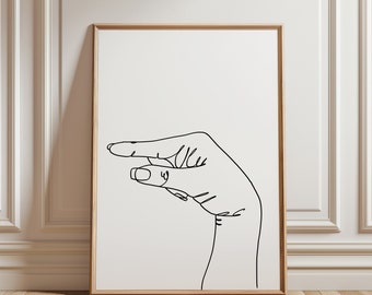 May include: A black and white line drawing of a hand in a gesture of offering or giving. The hand is drawn in a minimalist style with simple lines.
