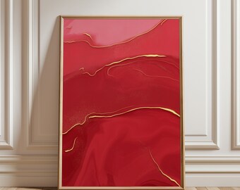 Liquid Red Abstract Art Digital Print, Colourful, Digital Download, Printable Wall Art, Home Decor