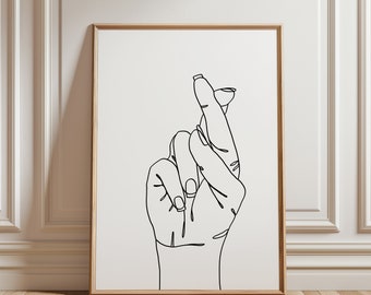 May include: A black and white line drawing of a hand with fingers crossed, symbolizing hope, luck, or a promise.