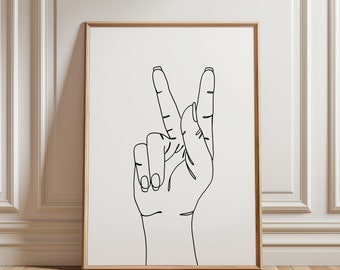 手話、文字 K、線画、アルファベット、ASL、一行、壁画、印刷可能なアート