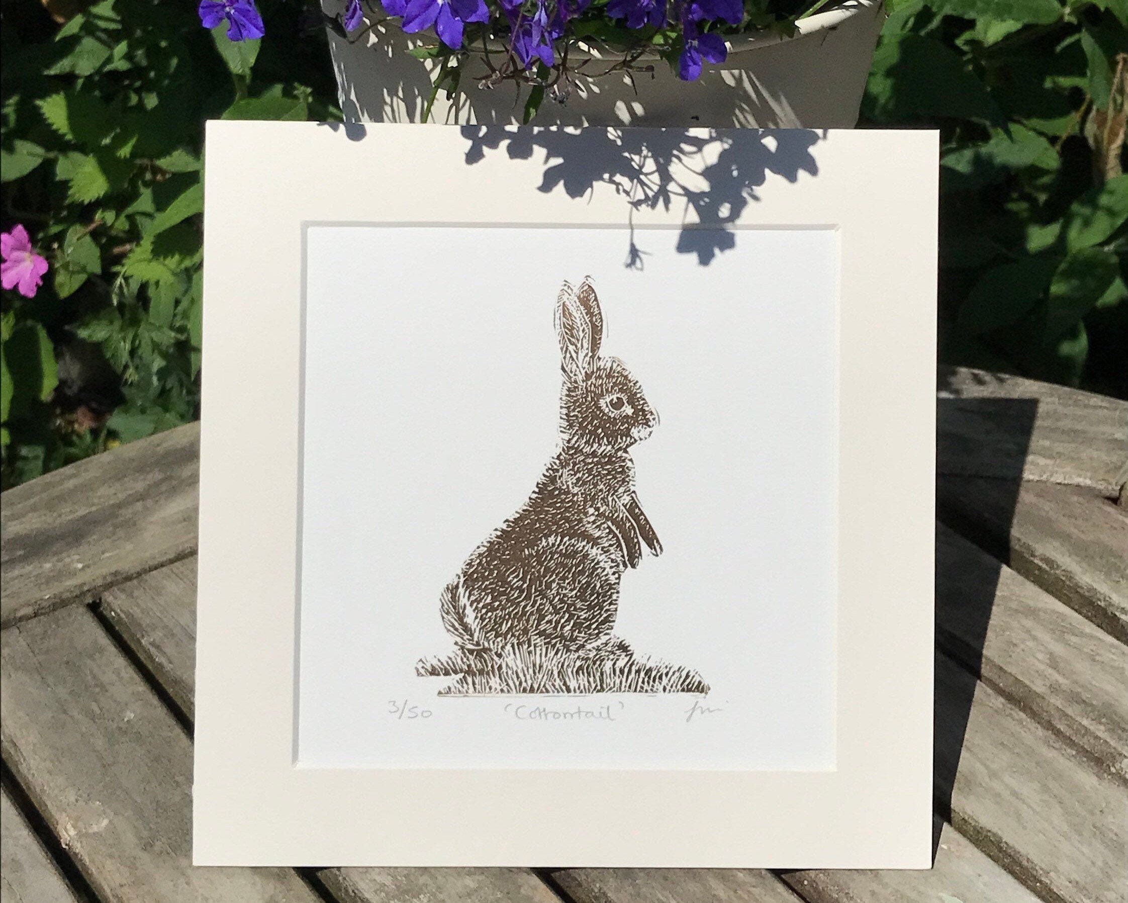 【DISCERNMENT】OT rabbit printing half sleeve Lino Print of a Rabbit, an Original Limited Edition Lino Cut
