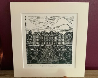 Lino print of Burton Agnes Hall, original limited edition linocut print, Historic House lino cut, Hand printed in Yorkshire.