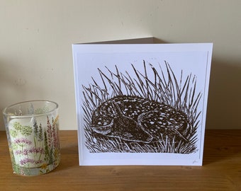 Lino Print Deer Fawn Card: Original Linocut Greetings Card