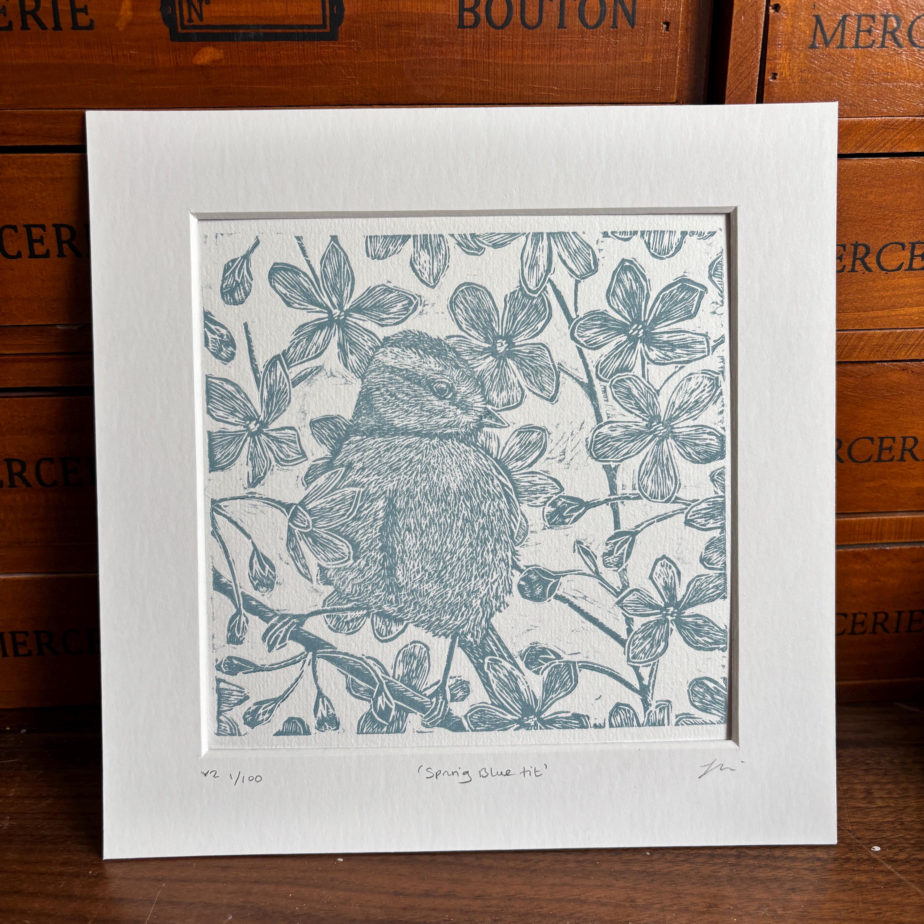 Blue Tit Lino Print: Original Limited Edition Bird Art - Etsy, image size:3000x3000