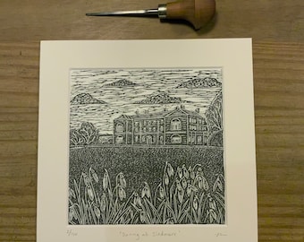 Sledmere House Lino Print: Original Limited Edition Linocut, Yorkshire Art