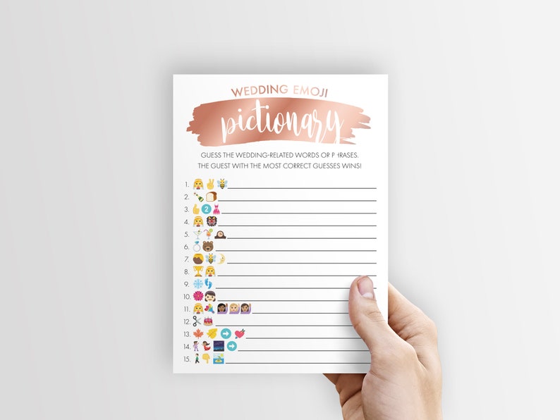 Rose Gold Bridal Shower, Wedding Emoji Pictionary Game, Bridal Shower Games, Instant Download Bridal Shower Game, Printable image 1