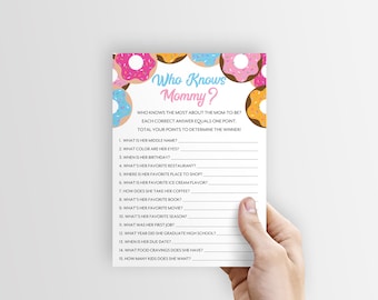 Donut Baby Shower | Who Knows Mommy Best, Baby Shower Games, Instant Download Baby Shower Game, gender neutral