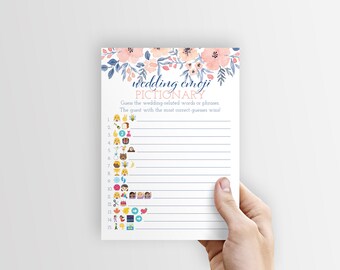 Blue & Blush Floral Bridal Shower, Wedding Emoji Pictionary Game, Bridal Shower Games, Instant Download Bridal Shower Game, Printable