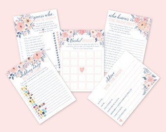 Blue & Blush Floral Bridal Shower Game Bundle, Bridal Shower Games, Instant Download Bridal Shower Game, Printable, Shower games