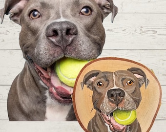 Retrato de perro personalizado en una rodaja de madera • Pintado a mano • Recuerdo de mascota o regalo para los amantes de los perros