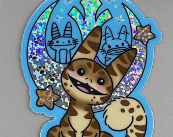 Brown Loth Cat Rebel Glitter Sticker