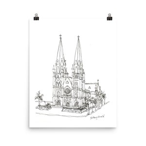 Savannah Georgia Cathedral; The Cathedral Basilica of St. John the Baptist; Savannah Art; Savannah Sketch; Savannah Wall Print