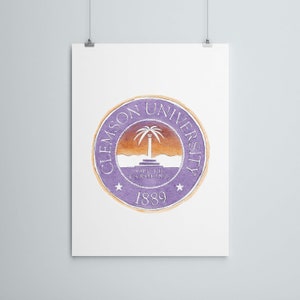Clemson University Seal Watercolor; Clemson Grad Gift; Clemson Gift; Clemson Watercolor