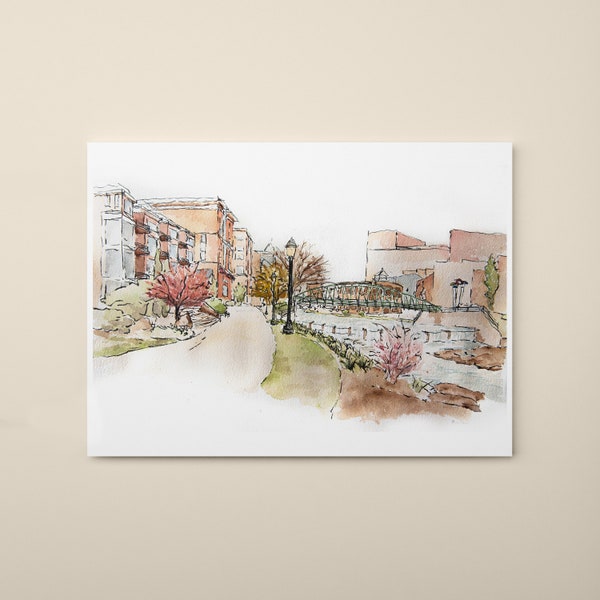 Greenville SC Reedy River Kunstdruck, Greenville SC Geschenk, Greenville SC Aquarell, Greenville Weihnachtsgeschenk