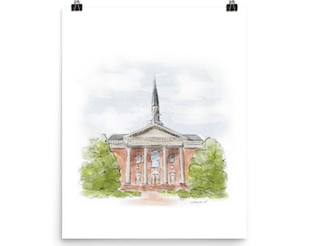 Furman Wedding Daniel Chapel Watercolor; Furman university; Furman Gift; Furman Graduate; Daniel Chapel Print