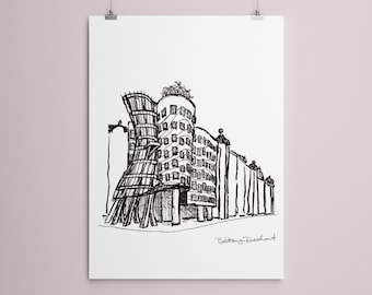 Prague, Czech Republic Art, Prague Architecture, Dancing House, Prague Travel Gift, Prague Wall Art, Prague Poster