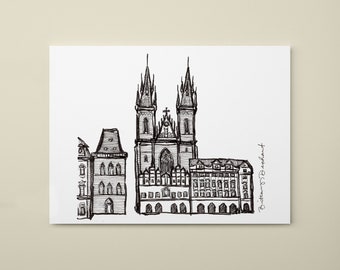 Prague Czech Republic Old Town Square, Architects Sketch of Prague