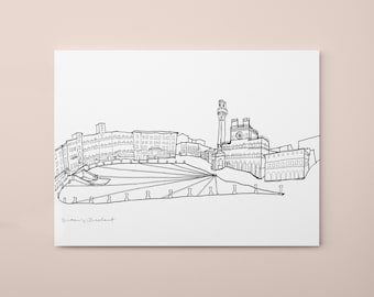 Siena Italy Piazza del Campo, Wall Print, Sketch, Tuscany
