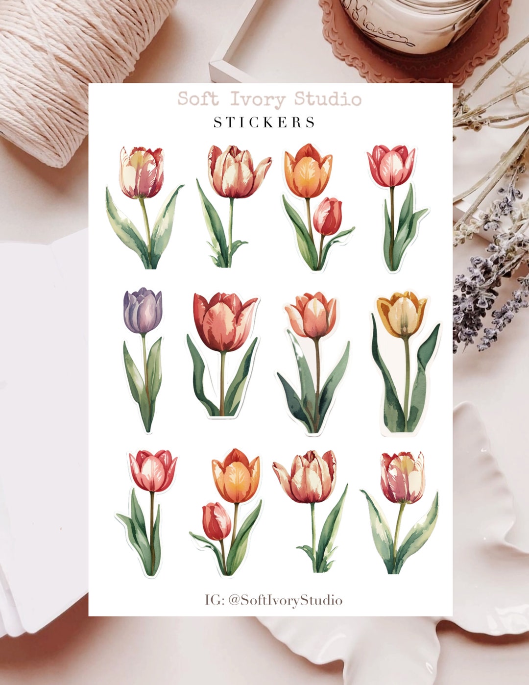 Watercolor Tulips Sticker Sheet Planner Stickers Journaling Stickers ...