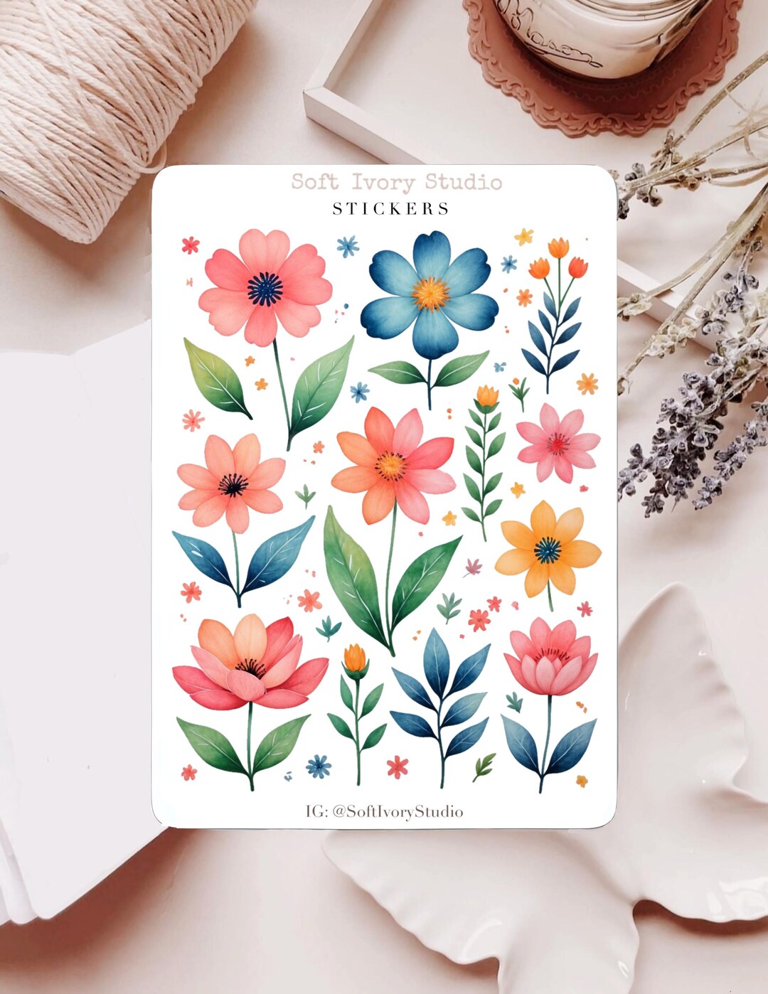 Watercolor Flowers Sticker Sheet | Journal Stickers | Planner Stickers ...