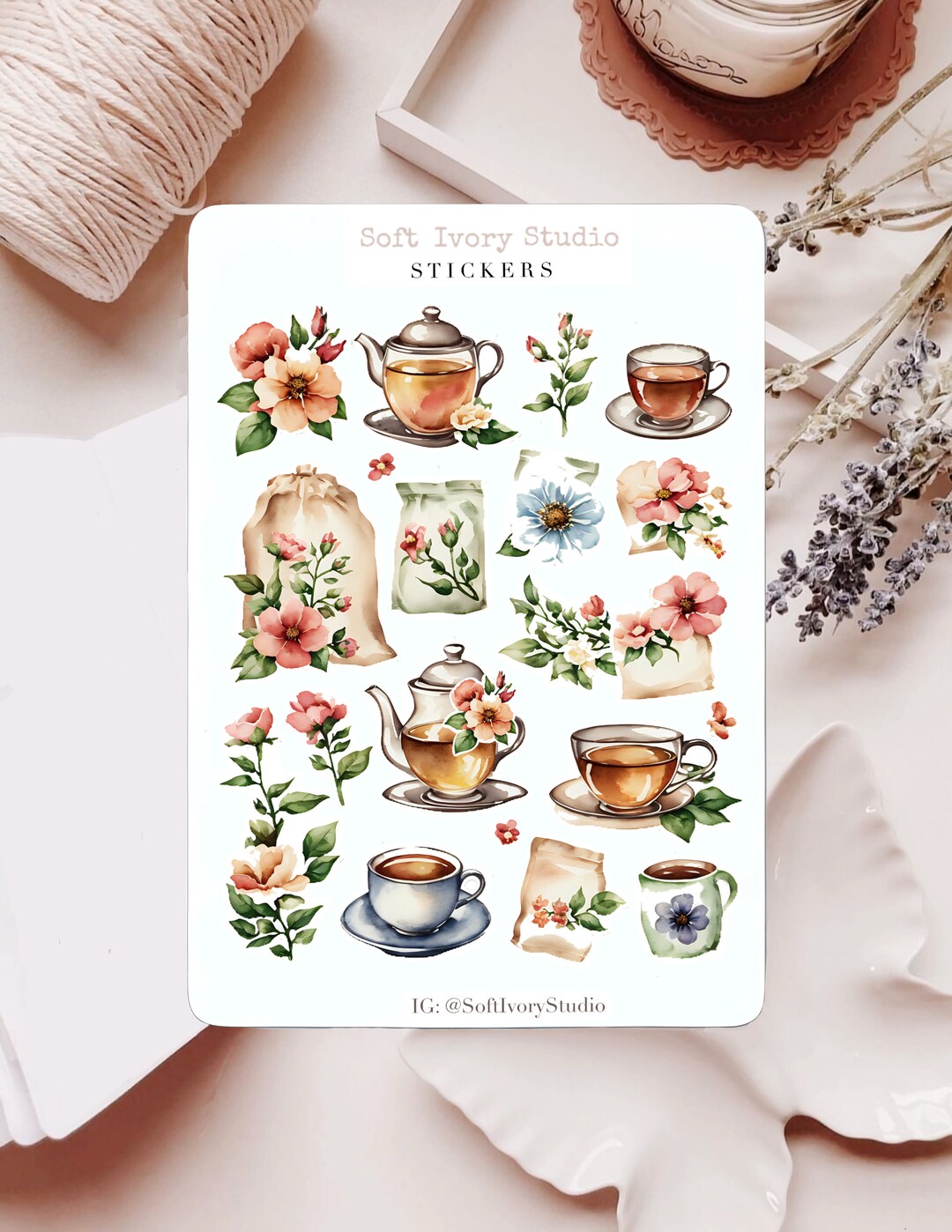 Making Tea Sticker Tea Sticker Sheet | Planner Stickers | Journaling Stickers | Vintage ...