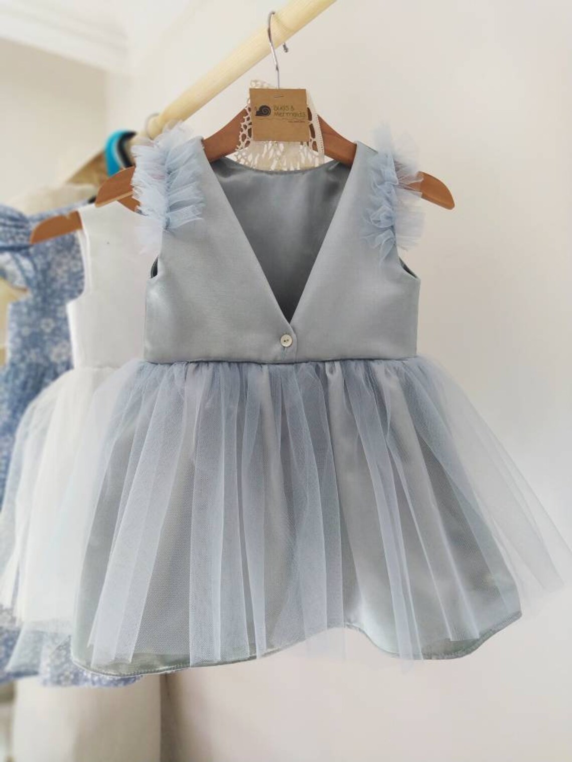 Satin Dusty Blue Baby Dress Baptism Dress Birthday Dress Party Etsy