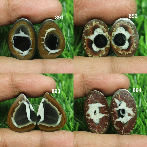 Black Septarian Cabochon Gemstone Pair, Natural Black Septarian Stone For Earring, Black Septarian Gemstone Matching Pair Set,