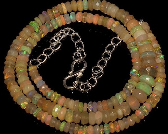 Natural Ethiopian Opal beads, Opal Beads Necklace, Handmade Opal Faceted Beads Necklace, Faceted Rondelle Beads Necklace Gift to her,