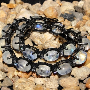 Natural white Rainbow Moonstone Bracelet - Moonstone 925 Silver Bracelet - Moonstone jewelry - Handmade Silver bracelet - wedding jewelry