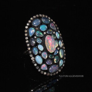 Beautiful Diamond Ring, 925 Silver Opal Diamond Ring, Wedding Diamond Jewelry, Handmade Ring ,Birthstone Opal Ring Gift Fro her Jewelry