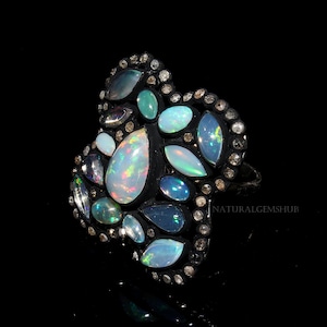 Beautiful Diamond Ring, 925 Silver Opal Diamond Ring, Wedding Diamond Jewelry, Handmade Ring ,Birthstone Opal Ring Gift Fro her Jewelry