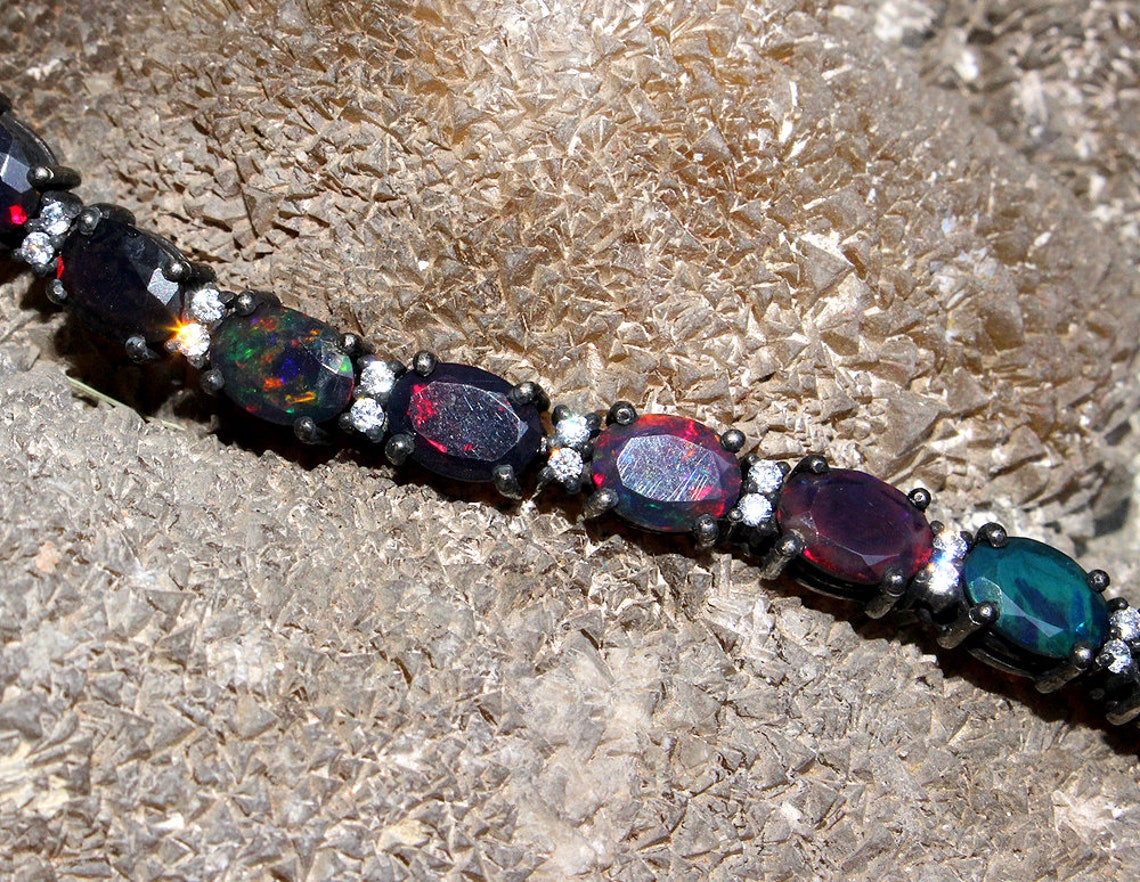 Black Opal Bracelet 925 Silver Opal Bracelet Handmade Opal Etsy UK