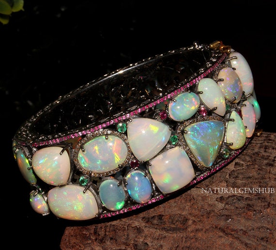 Ethiopian Opal Bangle natural Ruby Emerald Bangle 925 Silver Bangle Opal Bangle Diamond Bangle handmade Birthstone Bangle Gift 4 Her Etsy Canada
